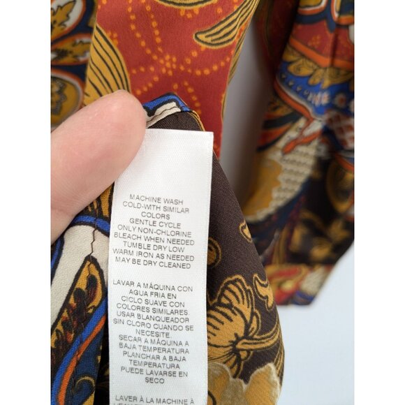 Chicos Paisley Tunic Top Size L Lace Up Long Sleeve Asymmetrical Hem Boho Indie - Picture 11 of 12